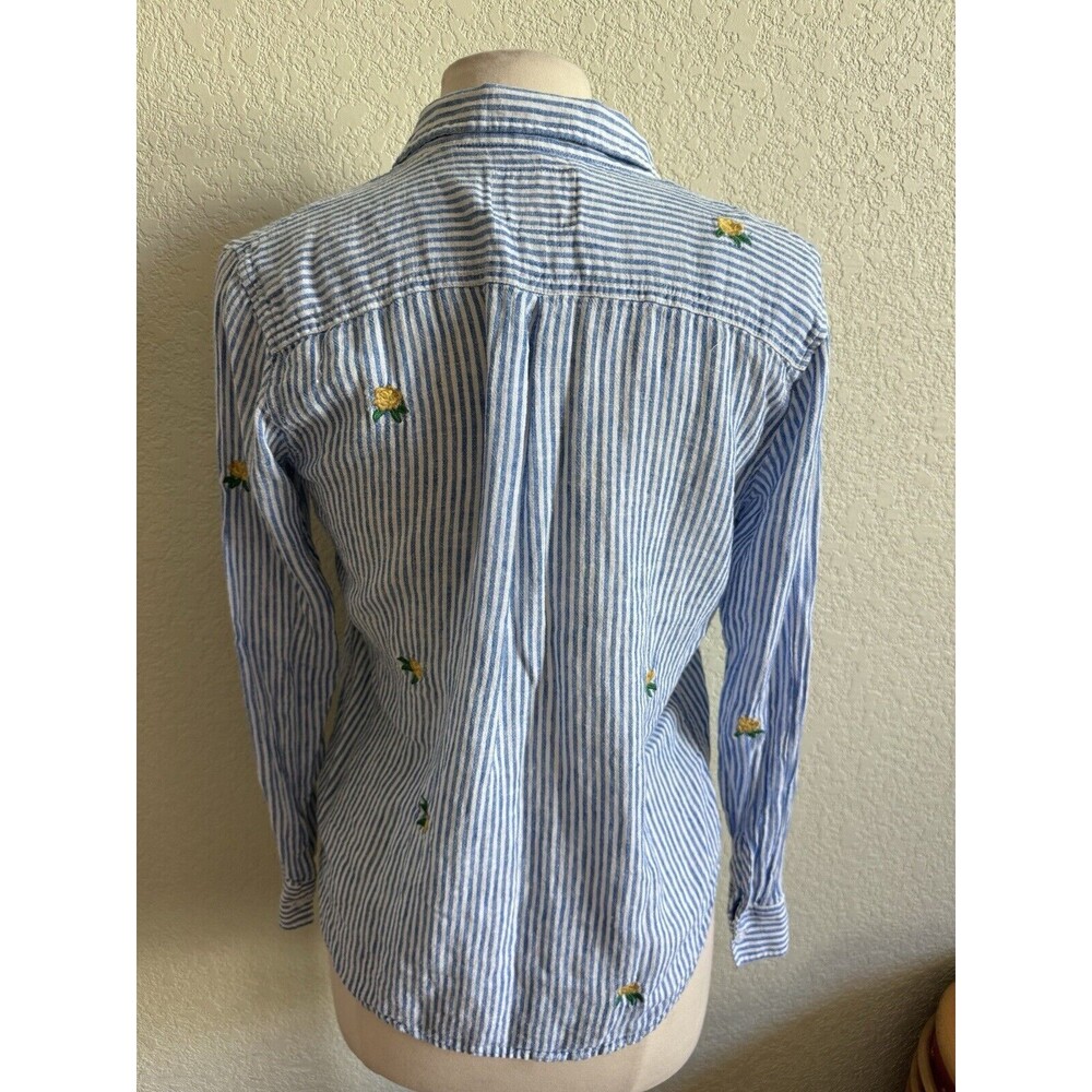 Rails Charli Embroidered Yellow Rose Shirt Blue Stripe Linen Button Down Women S - Picture 3 of 11